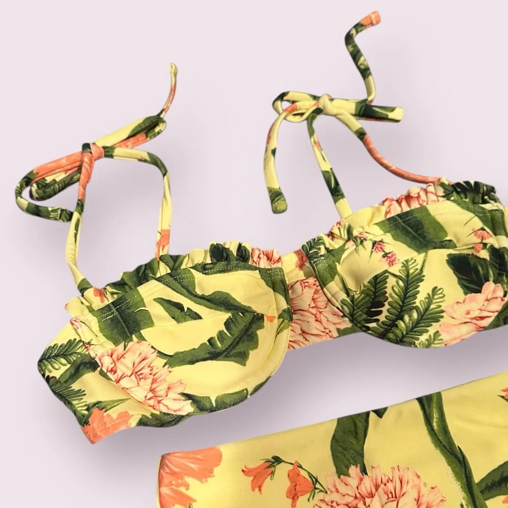 Women's Target Aguabendita Tropical  Floral Yellow Bikini Set Size XXS - Picture 4 of 12